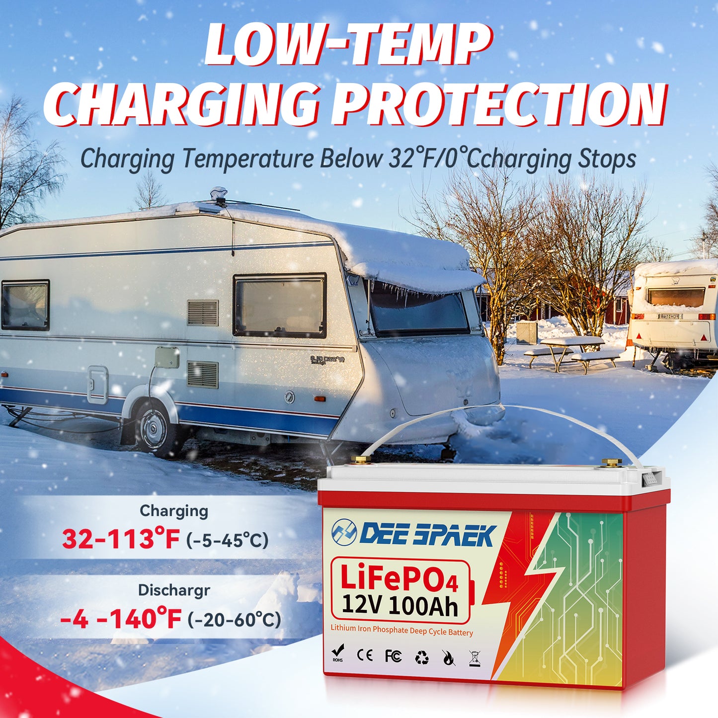 12V 100Ah LiFePO4 Battery, 100A BMS 8000+ Cycles Lithum RV Batteries for Van Truck Camper Marine Solar Power Storage Off-Grid, Within 24H Fast Shipping, DEESPAEK 10 Years Warranty