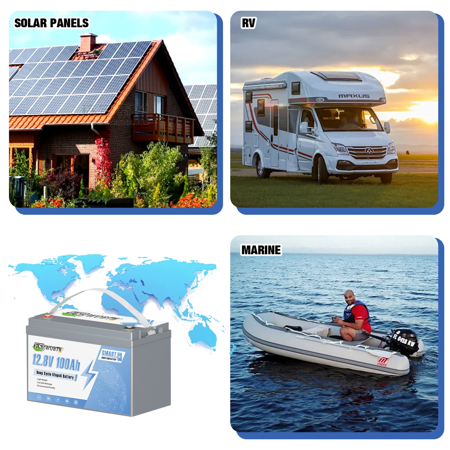 12V 100AH LiFePO4 Battery,Group 31 Lithium Battery,100A BMS,TCBWORTH for RV,Solar,Marine,off-Grid,Backup Power