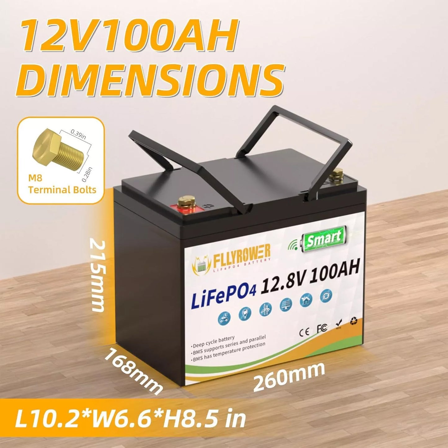 15000+Deep Cycle Lithium Battery, for RV,Solar System,Trolling Motors,Yacht,Boat,Built-in 100A BMS with Low-Temp Protection