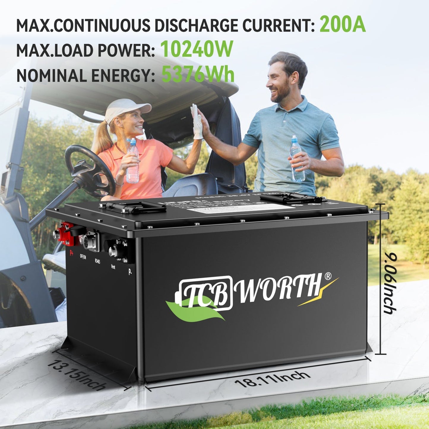48V 100Ah Lithium Golf Cart Battery,up to 15000 Deep Cycle,with a Smart Battery Monitor & 20A Charger
