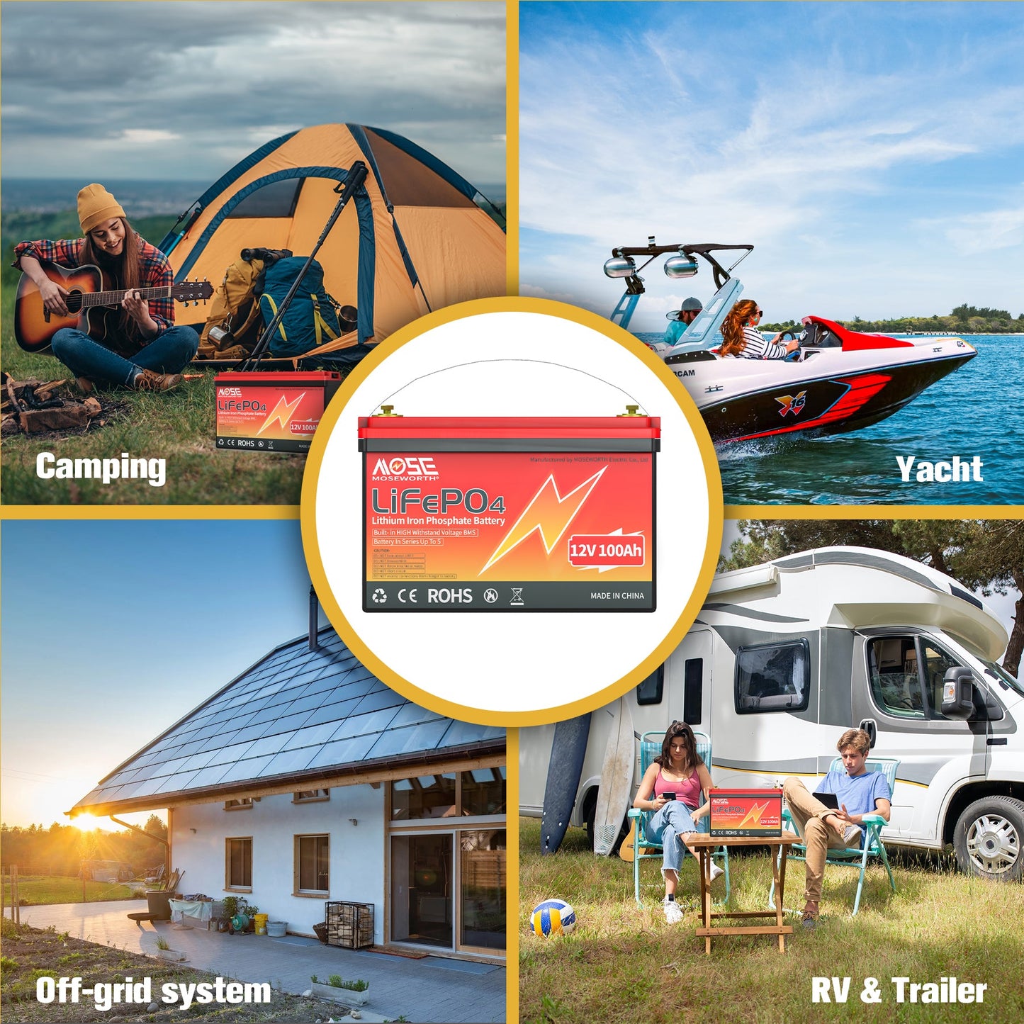 2Pack 12V 100AH LiFePO4 Lithium Battery 100A BMS for RV, Backup Power, Solar