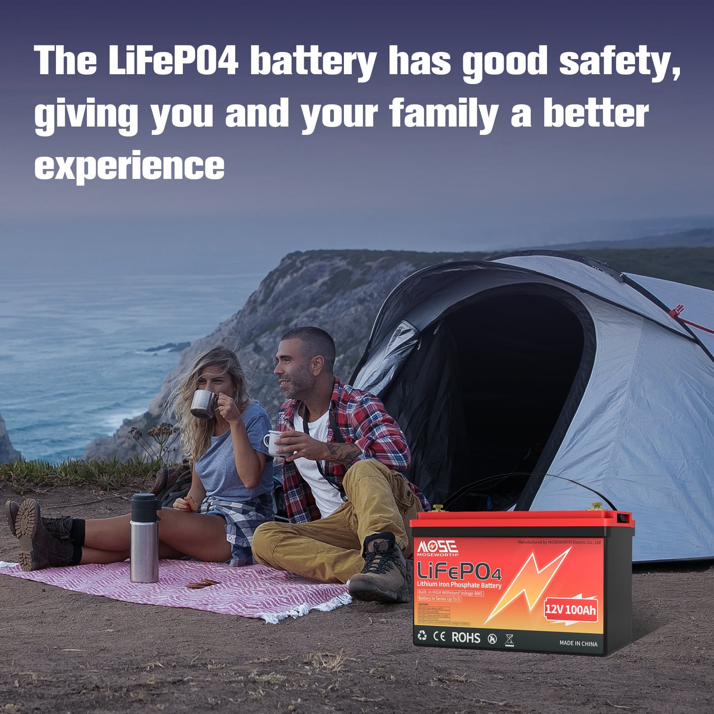 3PACK MOSEWORTH 12V 100Ah Lithium LiFePO4 Battery,15000 Deep Cycles for RV, Marine
