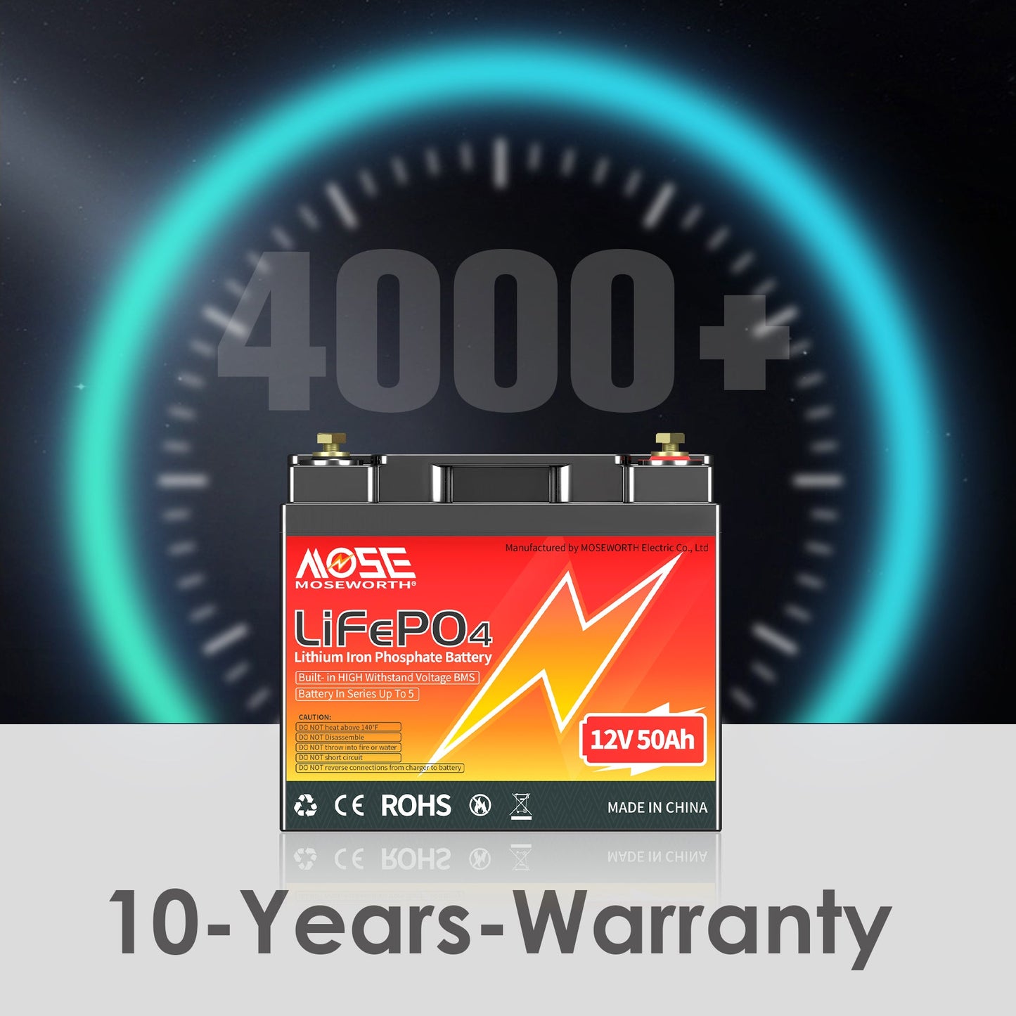 12V 50Ah Lithium LiFePO4 Battery,10000+ Deep Cycles,for RV, Marine, Trolling Motor, Solar, Off Grid