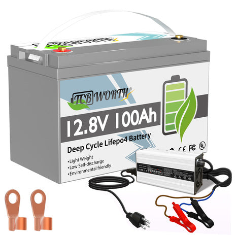 12V 100Ah BCI Group 31 LiFePO4 Battery with 10a charger,15000+ Deep Cycles,Built in 100A BMS,TCBWORTH Lithium Batteries
