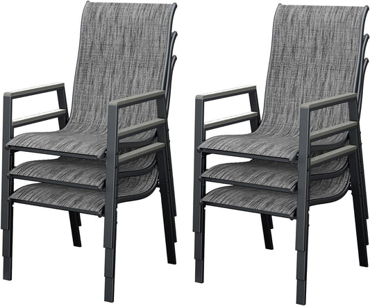 UDPATIO Patio Chairs Set of 6, Outdoor Dining Chairs with Textilene, Metal Frame for Garden, Gray White