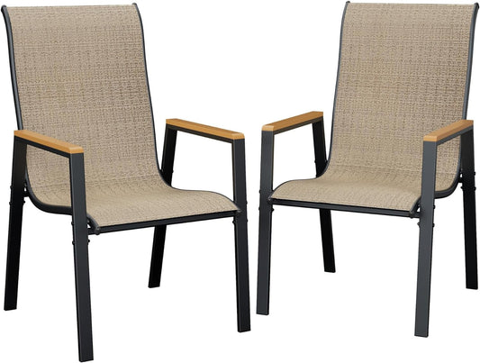 UDPATIO Patio Chairs Set of 2, Outdoor Dining Chairs with Textilene, Metal Frame for Garden,Khaki