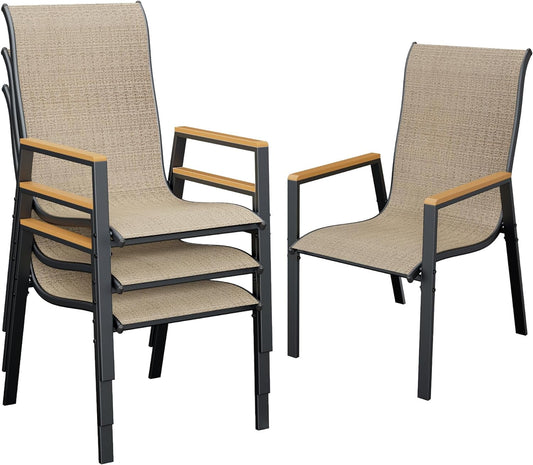 UDPATIO Patio Chairs Set of 4, Outdoor Dining Chairs with Textilene, Metal Frame for Garden, Brown