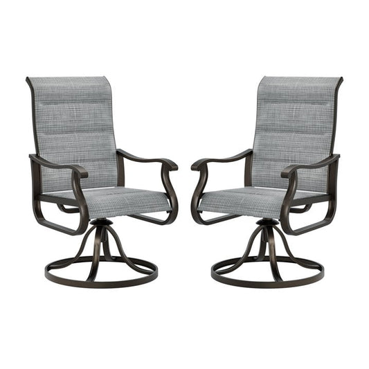 Techmilly Patio Swivel Chairs Set of 2, Outdoor Dining Chairs High Back Padded All Weather Breathable Textilene Outdoor Swivel Chairs with Metal Rocking Frame for Lawn Garden Backyard Deck, Grey White