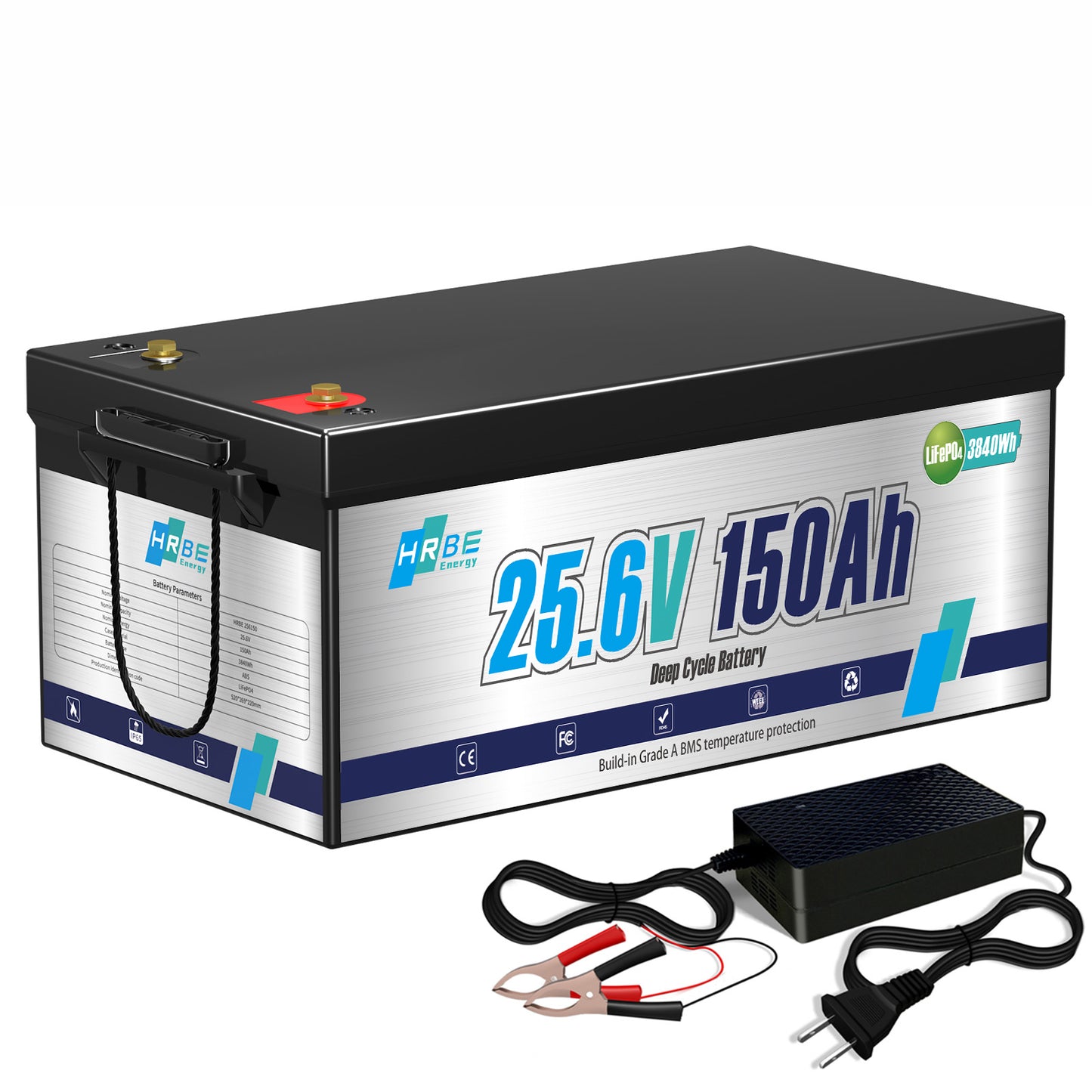 24V 150AH Lifepo4 Battery with Charger, HRBEENERGY Deep Cycles Lithium Batteries for Golf Cart,RV,Trolling Motor,32°F to 113°F