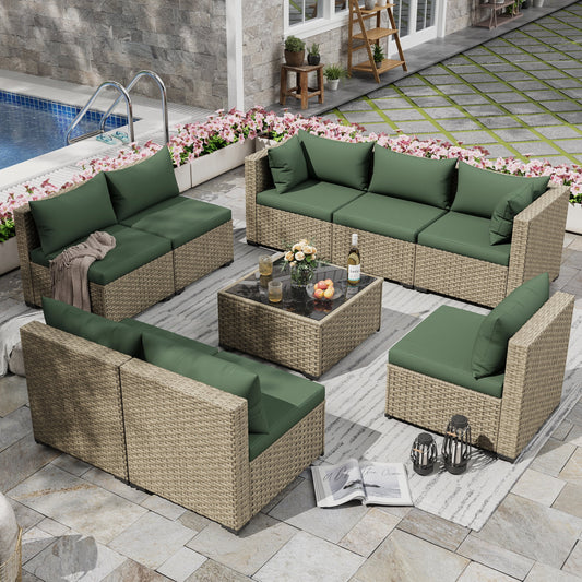 Poteban Patio Furniture Sets, Modular Rattan Outdoor Patio Sectional Furniture Sofa Set, Wicker Patio Conversation Set for Backyard,9PCS