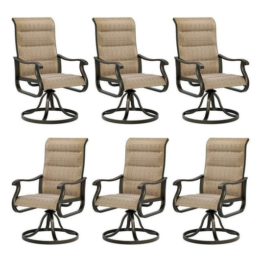 Techmilly Patio Swivel Chairs Set of 6, Outdoor Dining Chairs High Back, Padded All Weather Breathable Textilene Outside Furniture Chair , Grey White