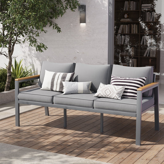 Poteban Aluminum Patio Furniture Sofa,All-Weather Metal Outdoor Sofa,Modern Couch with Waterproof Covers,Gray(Two Armchair)