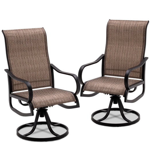 Techmilly Outdoor Dining Chairs , Patio Swivel Chairs Set of 2, Support 400lbs , Brown