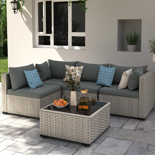 Amopatio 5 Pieces Patio Conversation Set, Outdoor Sectional PE Rattan Wicker Furniture Seat,GRAY