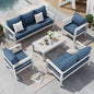 Poteban Aluminum Patio Furniture,Outdoor Metal Sectional Sofa with Table and Waterproof Covers,Blue Modern Patio Furniture Set for Garden Backyard (8-Piece)