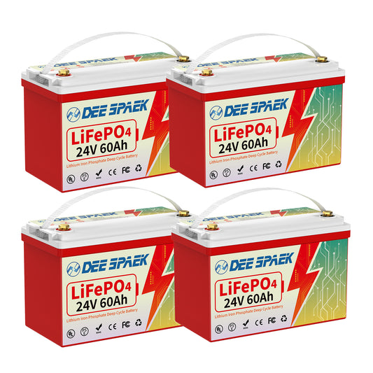 60Ah LiFePO4 Battery 25.6V, 4 Pack Lithium Trolling Motor Batteries 24V for RV,Solar,Marine,Camper,Boat and Off Grid, Low-Temp Cutoff Protection 8000+ Deep Cycle DEESPAEK 24 - 48 Hrs Shipping