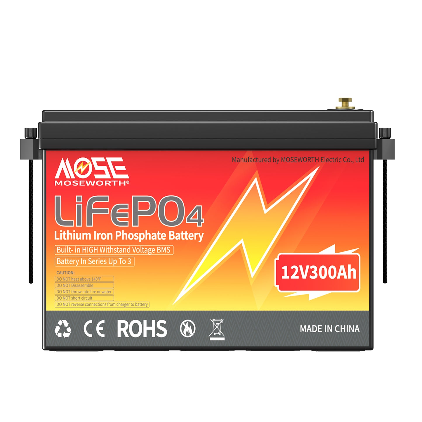 12V 300Ah LiFePO4 Battery,200A BMS,15000 Deep Cycles,MOSEWORTH Lithium Battery for RV,off-Grid,Solar,Motorhome and Boats