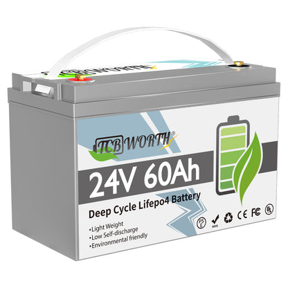 24V 60Ah Lithium LiFePO4 Battery,Group 31 TCBWORTH Battery for RV,Trolling Motors,Marine,Solar,Camping,Fishing Finder,off-Grid