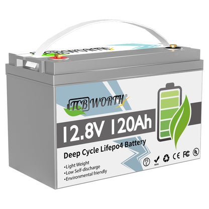 12V 120Ah LiFePO4 Lithium Batteries Built-in 100A BMS,up to 15000 Cycles,Low Temp Protection,TCBWORTH Battery for RV,Solar