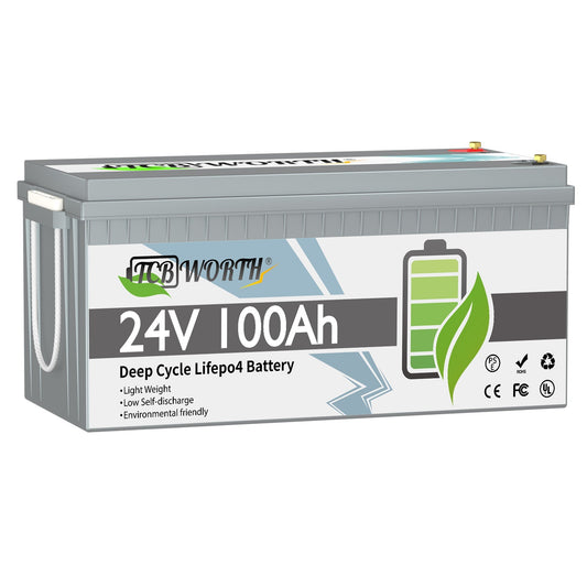 25.6V 100Ah LiFePO4 Battery,100A BMS,15000Cycles,TCBWORTH for RV,Solar, Backup Power