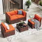 ECOPATIO 5 Pieces Patio Furniture Set, Outdoor Furniture Sectional Rattan Sofa with Slanted Back, Patio Couch with Glass Coffee Table for Backyard Garden (Orange)