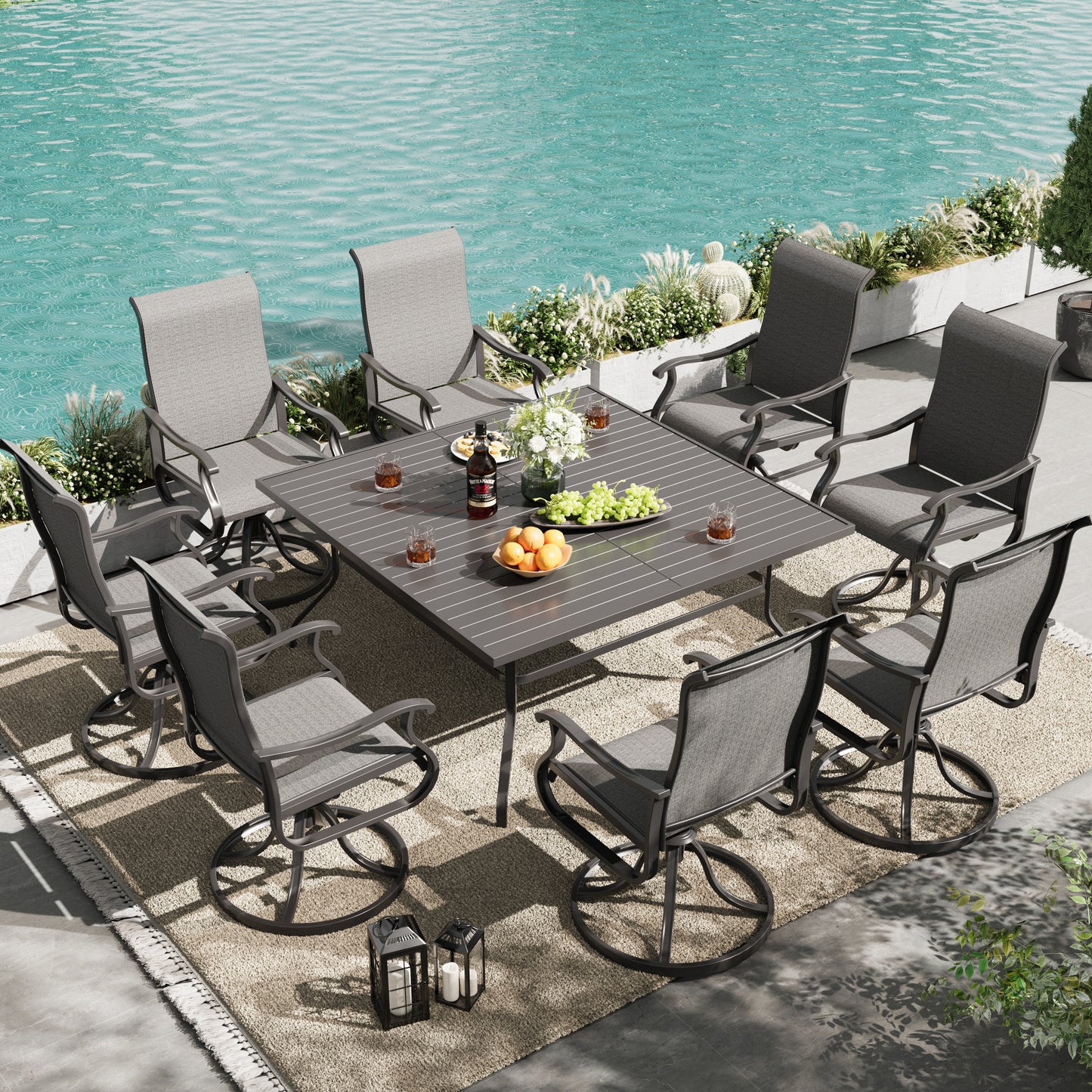 UDPATIO Patio Swivel Dining Chairs Set of 8, Outdoor Swivel Chairs High Back with All Weather Textilene Metal Rocking Frame for Lawn Garden Backyard, Dark Gray