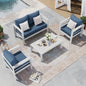 Poteban Aluminum Patio Furniture,Outdoor Metal Sectional Sofa with Table and Waterproof Covers,Blue Modern Patio Furniture Set for Garden Backyard (5-Piece)