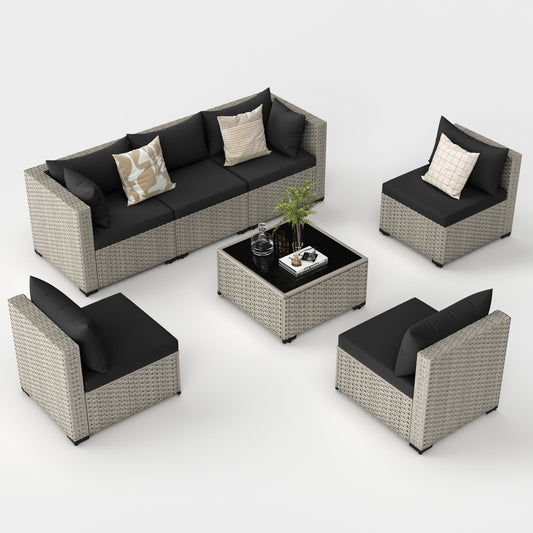 Amopatio 7 Pieces Patio Conversation Set, Outdoor Sectional PE Rattan Wicker Furniture Seat,BLACK