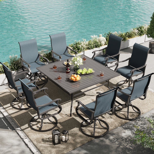 UDPATIO Patio Swivel Dining Chairs Set of 8, Outdoor Swivel Chairs High Back with All Weather Textilene Metal Rocking Frame for Lawn Garden Backyard, Navy blue