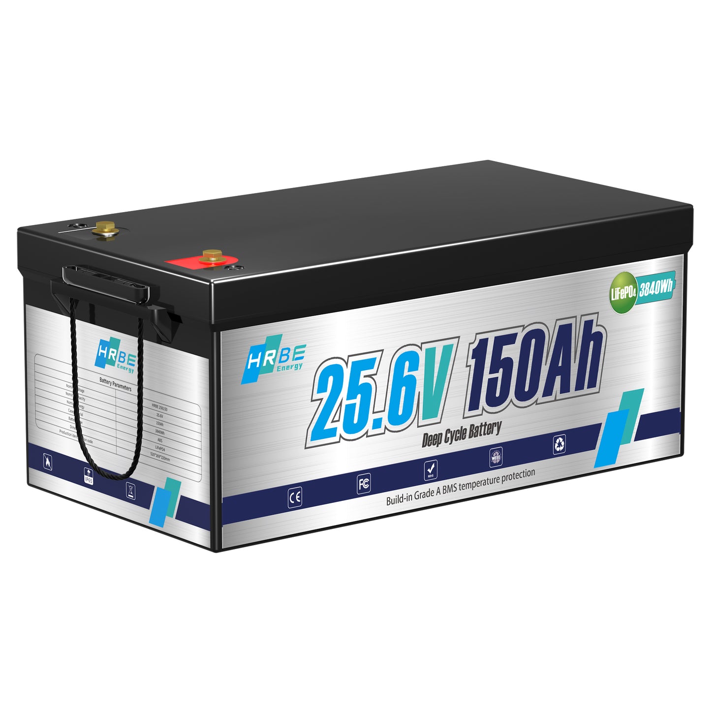 24V 150Ah LiFePO4 Battery, 3840Wh Lithium RV Battery,Deep Cycles & 10-Year Lifetime, for Marine, Trolling Motor, Solar Off-Grid System