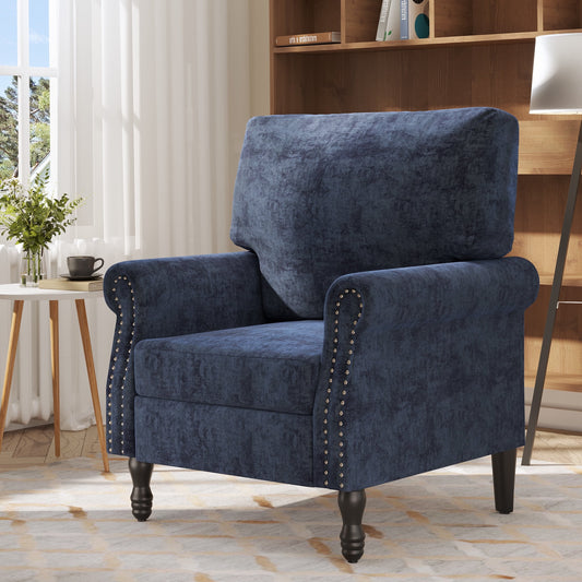 Techmilly Modern Upholstered Accent Chair, Fabric Living Room Armchair, Single Sofa Chair with Lounge Seat and Wood Legs for Bedroom/Office/Reading Spaces, Navy