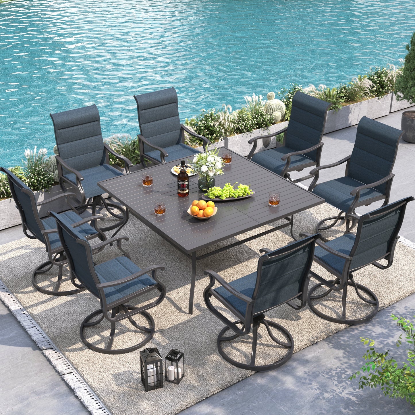 UDPATIO Patio Swivel Dining Chairs Set of 8, Outdoor Swivel Chairs High Back with All Weather Padded Textilene, Metal Rocking Frame for Lawn Garden Backyard, Navy blue