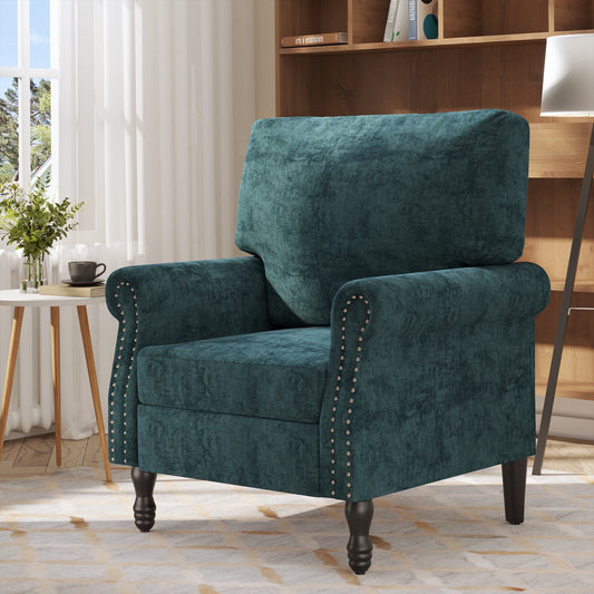 Techmilly Modern Upholstered Accent Chair, Fabric Living Room Armchair, Single Sofa Chair with Lounge Seat and Wood Legs for Bedroom/Office/Reading Spaces, Emerald