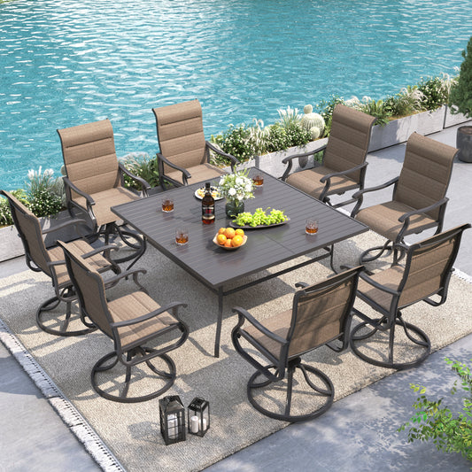 UDPATIO Patio Swivel Dining Chairs Set of 8, Outdoor Swivel Chairs High Back with All Weather Padded Textilene, Metal Rocking Frame for Lawn Garden Backyard, Brown