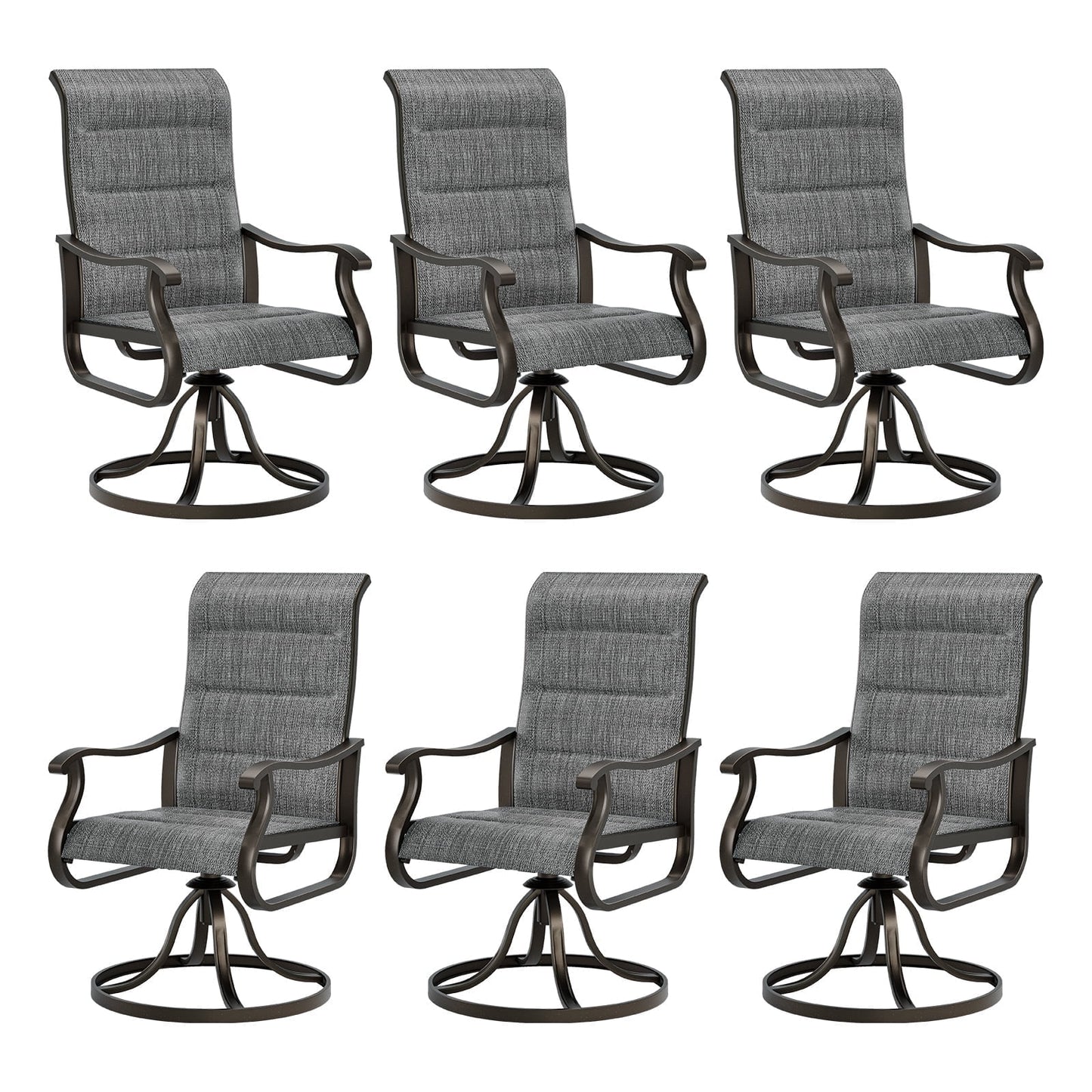 Techmilly Patio Swivel Chairs Set of 6, Outdoor Dining Chairs High Back Padded All Weather Breathable Textilene Outdoor Swivel Chairs with Metal Rocking Frame for Lawn Garden Backyard Deck, Dark Grey