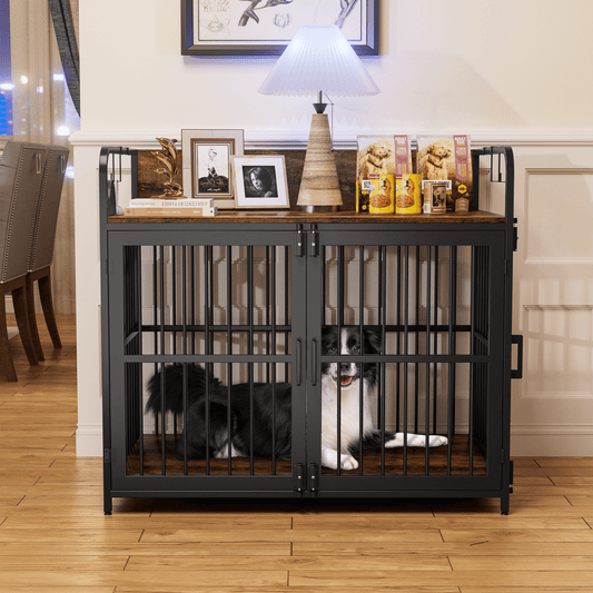 YOUDENOVA Large Dog Crate Furniture for Large Dogs, 37" Wooden Heavy Duty Dog Kennel with Double Doors, Decorative Pet House Dog Crates Side End Table Indoor(37" W×23.6" D×25.2" H)