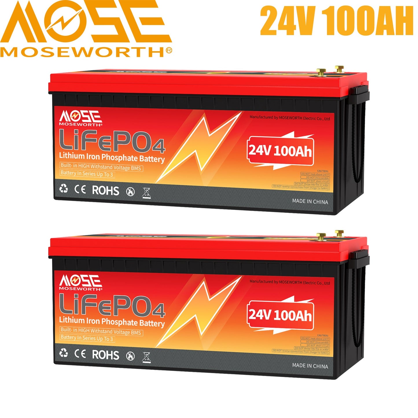 2Pack 24V 100Ah LiFePO4 Battery,15000 Cycles, Lithium Batteries for Solar, RV