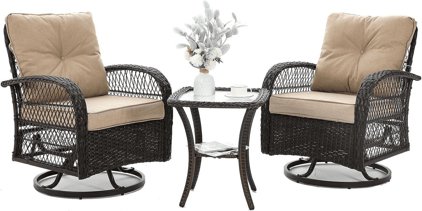 Amopatio 3 Pcs Steel Outdoor Bistro Sets with Thickened Cushions and Table, Beige