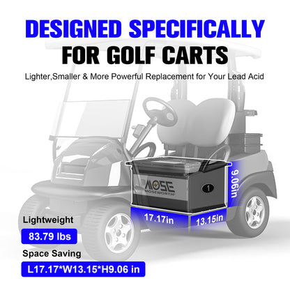 36V 105Ah Golf Cart Battery,LiFePO4 Batteries with a Smart Battery Monitor&20A Charger