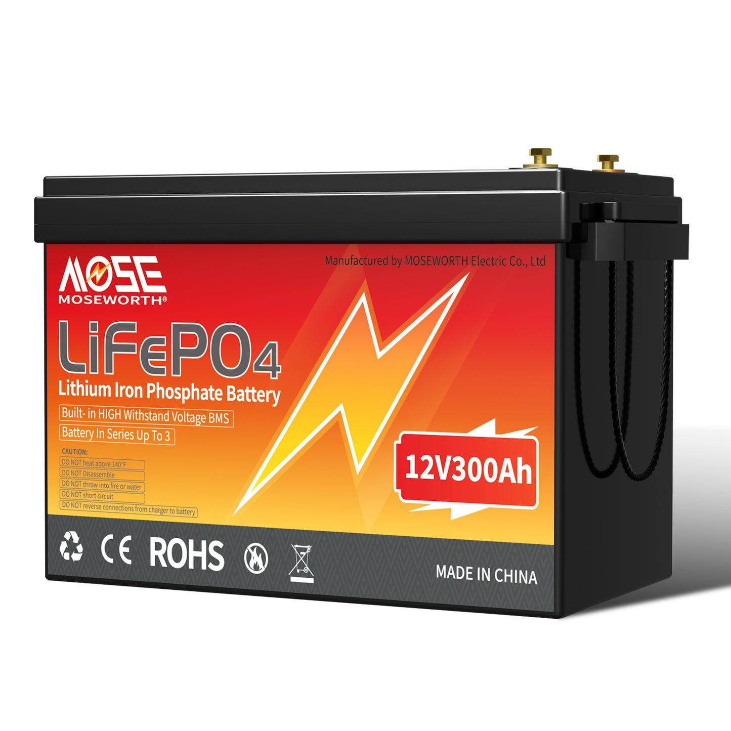 12V 300Ah LiFePO4 Battery,200A BMS,15000 Deep Cycles,MOSEWORTH Lithium Battery for RV,off-Grid,Solar,Motorhome and Boats