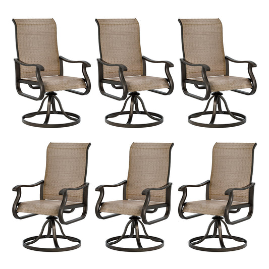 Techmilly Outdoor Dining Chairs , Patio Swivel Chairs Set of 6, Support 400lbs , Brown