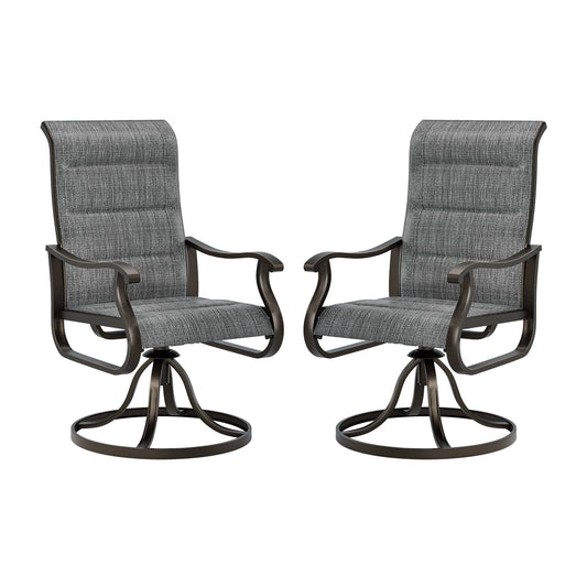 Techmilly Patio Swivel Chairs Set of 2, Outdoor Dining Chairs High Back Padded All Weather Breathable Textilene Outdoor Swivel Chairs with Metal Rocking Frame for Lawn Garden Backyard Deck, Dark Grey