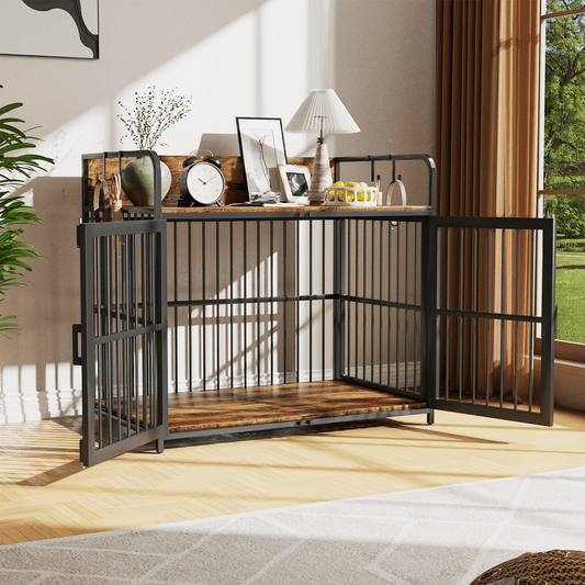 YOUDENOVA Large Dog Crate Furniture for Large Dogs, 43" Wooden Heavy Duty Dog Kennel with Double Doors, Decorative Pet House Dog Crates Side End Table Indoor(43.3" W×27.6" D×28.3" H)