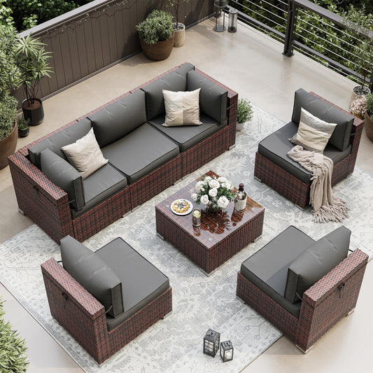 UDPATIO Patio Furniture Sets, Modular Rattan Outdoor Patio Sectional Furniture Sofa Set, Wicker Patio Conversation Set for Backyard,9PCS