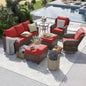 Poteban Patio Furniture Swivel Rocking Chair Sets, 6 Pieces Outdoor Conversation Sectional Furniture, Wicker Rattan Sofa with 2 Ottomans 1 Side Table for Garden Poolside Backyard, Wine Red Cushion