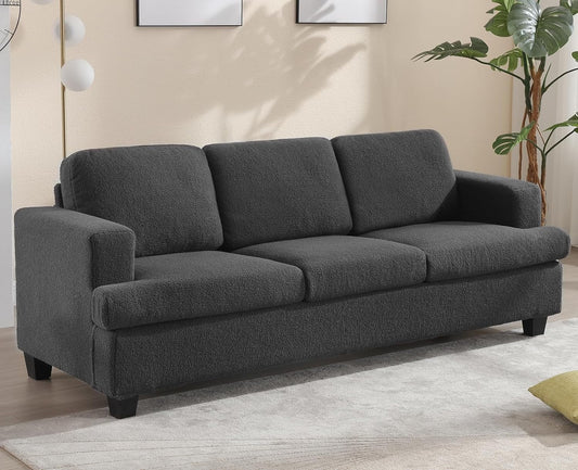 YOUDENOVA 3-Seater Sofa Couch, 89 Inch Sofa Cloud Couches for Living Room, Modern Sleeper Couches Deep Seat Sofa Lounge for Apartment, Dark Grey Sherpa Boucle