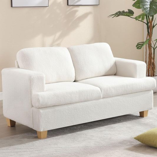 YOUDENOVA 2-Seater Sofa Couch, 89 Inch Sofa Cloud Couches for Living Room, Modern Sleeper Couches Deep Seat Sofa Lounge for Apartment, White Sherpa Boucle