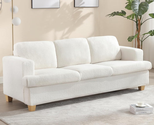 YOUDENOVA 3-Seater Sofa Couch, 89 Inch Sofa Cloud Couches for Living Room, Modern Sleeper Couches Deep Seat Sofa Lounge for Apartment, White Sherpa Boucle