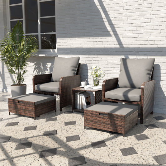 Amopatio 5 Piece Patio Furniture Set, Outdoor Patio Conversation Rattan Chair with Ottomans w/Storage Coffee Table for Patio, Space Saving Design for Balcony Poolside Front Porch Deck,grey