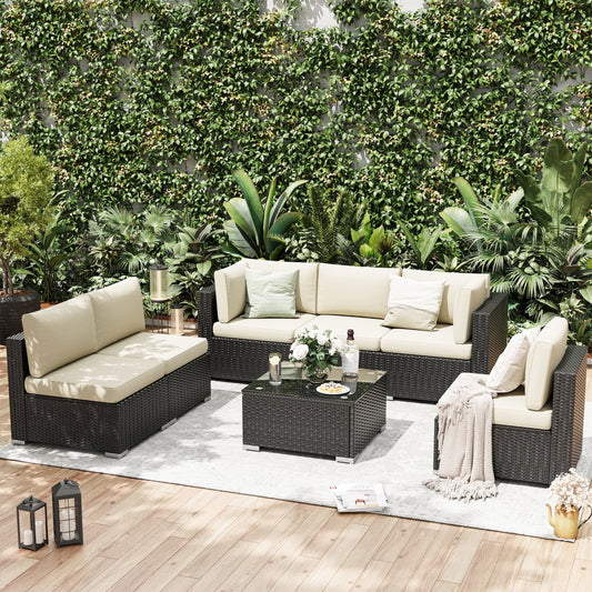 UDPATIO Patio Furniture Sets, Modular Rattan Outdoor Patio Sectional Furniture Sofa Set, Wicker Patio Conversation Set for Backyard, Milky white